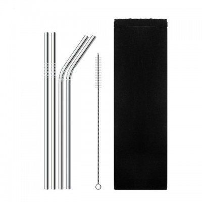 8.5'' stainless steel straw 2 straight straw+2 bend straws+1 cleaning brush with velvet bag